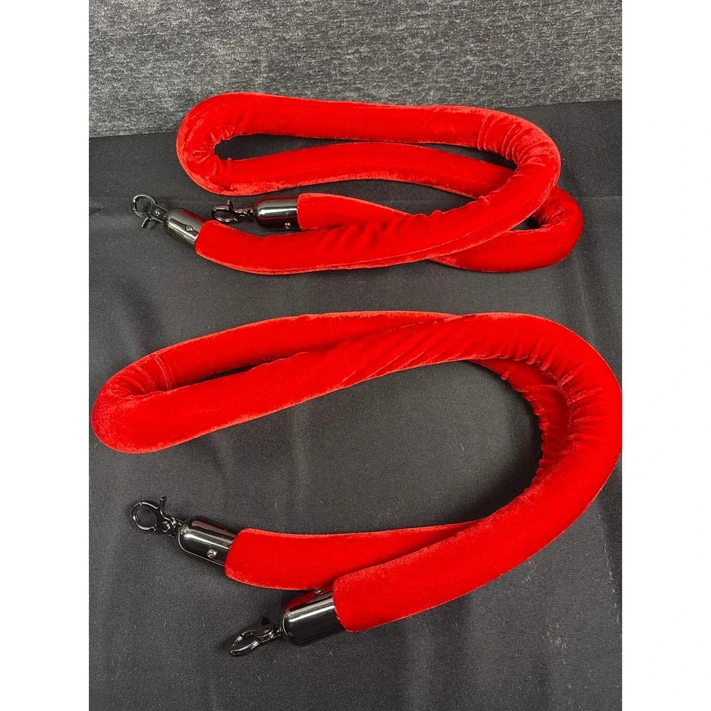 Set of 2 Red Velvet Stanchion Ropes 5ft‎ VIP Crowd Control Barrier Chrome Hooks